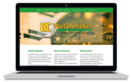 Clock Repairs sample website banner built by Sign Art 